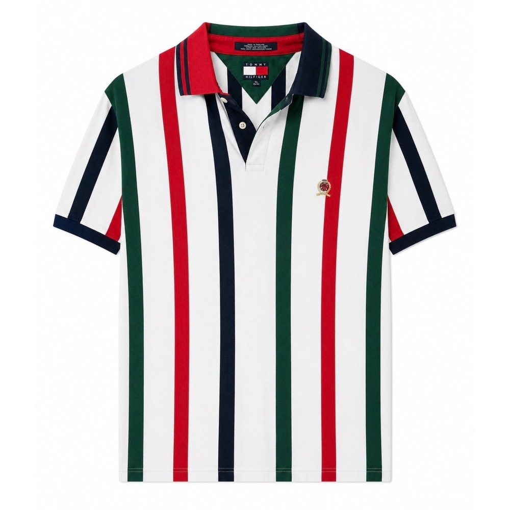 Vintage Tommy Hilfiger XL Colorblock Striped Polo Shirt 90s Rugby Style Cotton